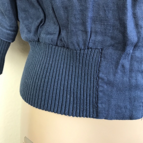 🚫SOLD🚫 Navy Blue Linen Cropped 3/4 Sleeve Jacket - Picture 4 of 8